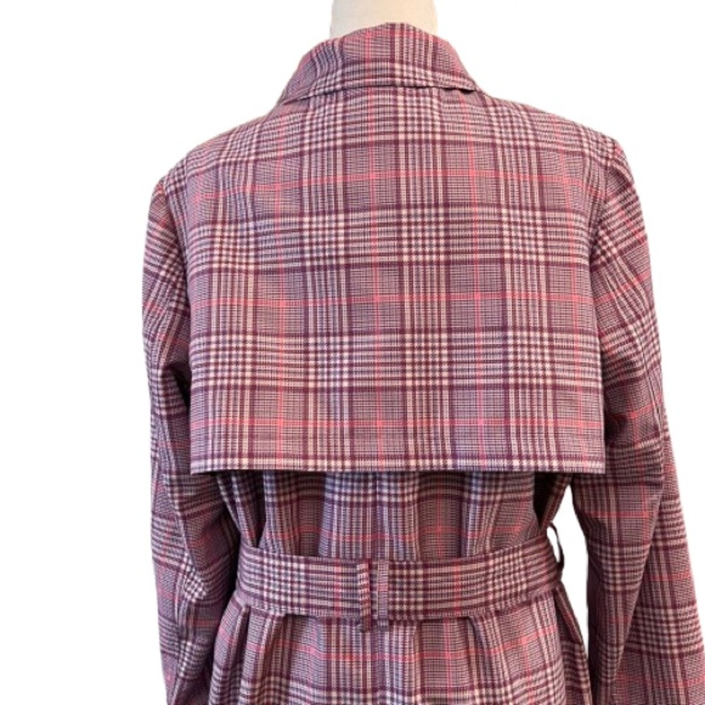 Trench Coat Plaid Belted Double Breasted Storm Flap M&S Collection Size 16 - Picture 5 of 11